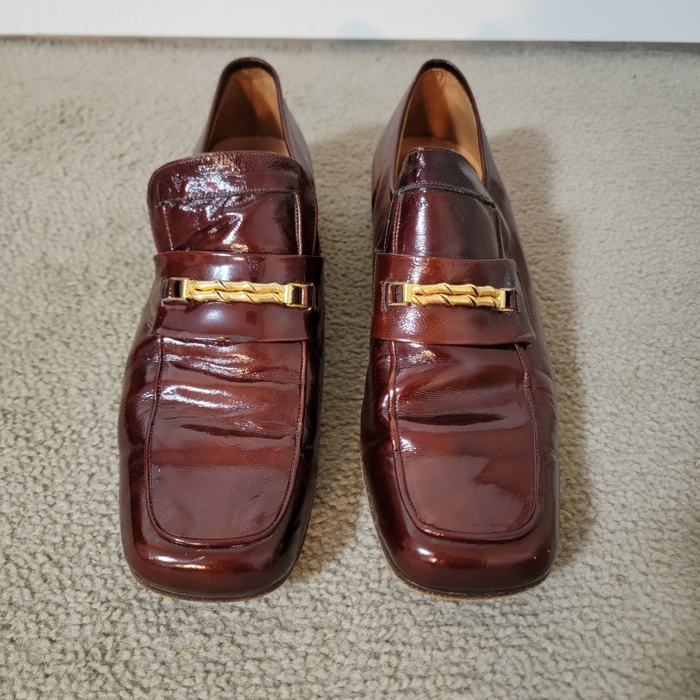 Vintage Made In Italy Patent Leather Penny Loafers‎ with Gold Buckle Size 9.5 N